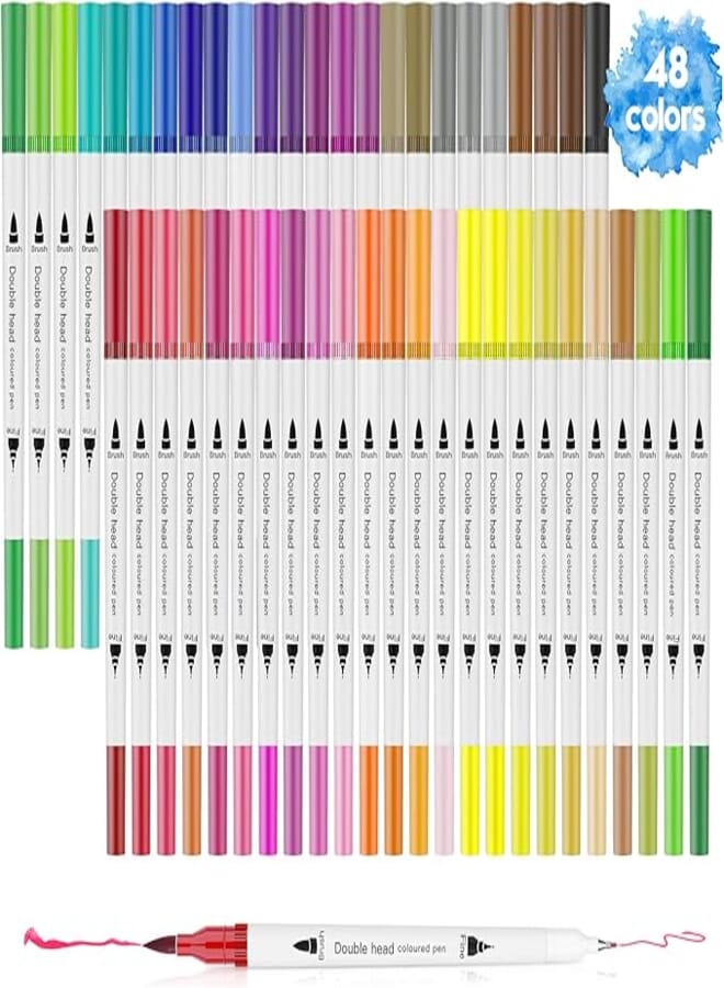 Hethrone 48 Coloring Pens Dual Brush Pens Felt Tip Pens Art Markers for Adult and Kids Coloring Books Calligraphy Drawing Note Taking